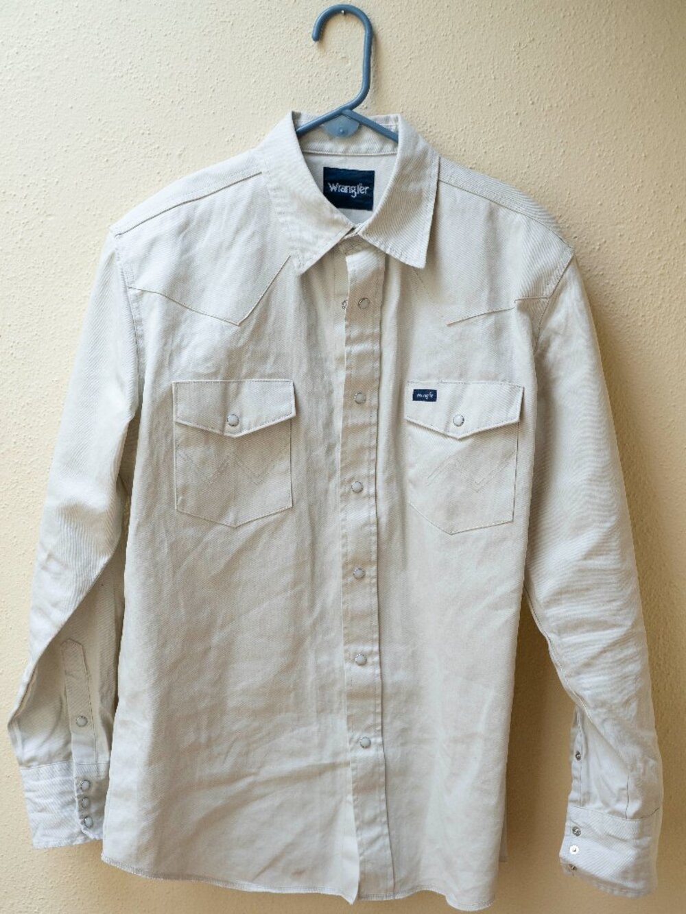 Wrangler Men's Cowboy Cut Western Snap Button Up Work Shirt Medium Stone Color